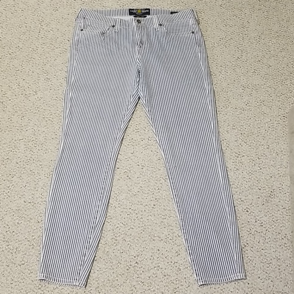 Lucky Brand Striped Skinny Ankle Jeans, 10